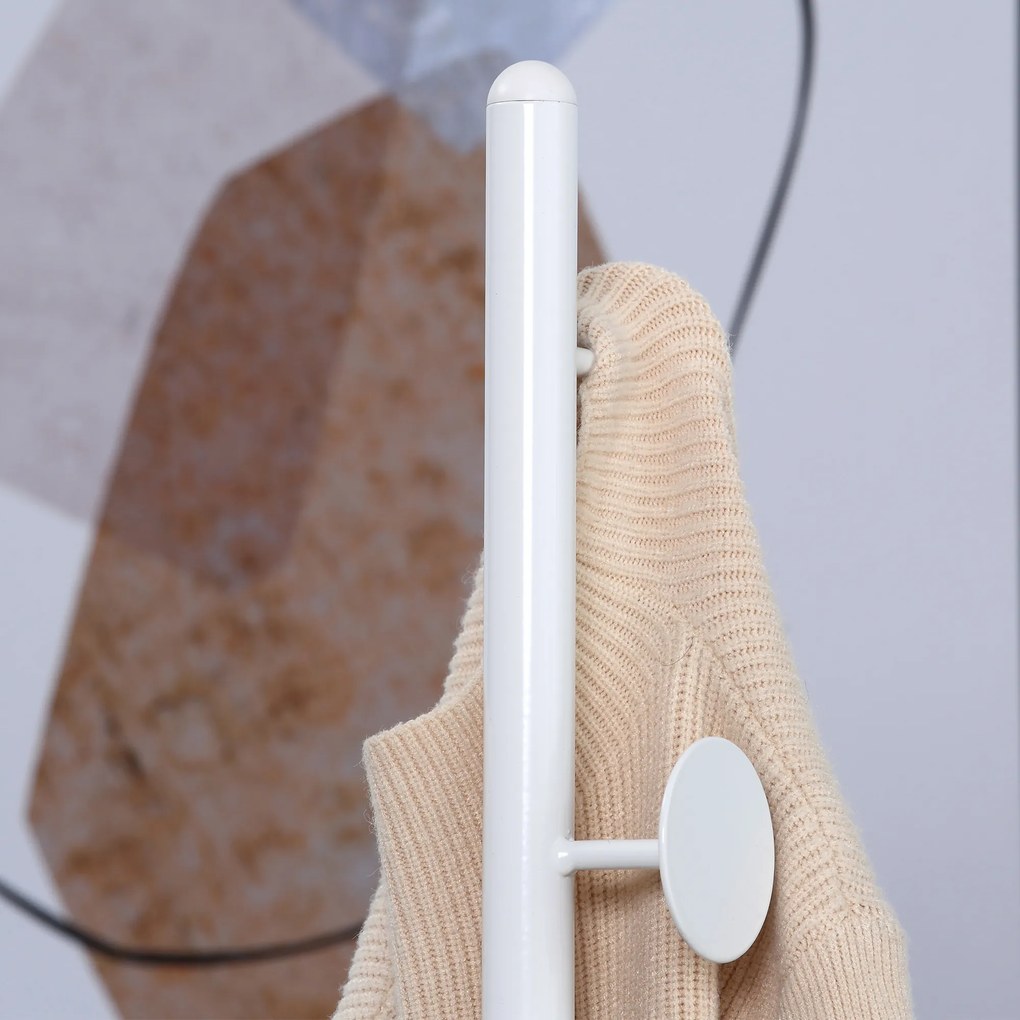 HOMCOM Cabideiro de Pé Cabideiro para Roupas com 8 Ganchos para Pendurar Bolsas Chapéus com Base de Mármore para Dormitório Corredor Entrada 35x35x170cm Branco