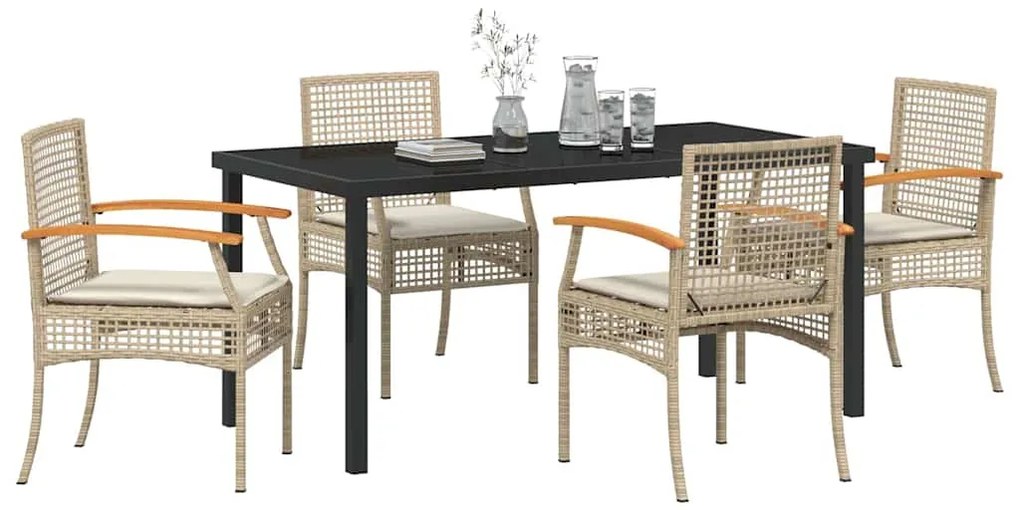 Conjunto de Jantar de Jardim 5 Peças com Almofadas em Polirattan Bege.