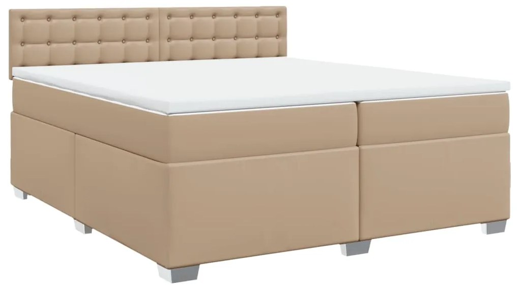 Cama com Molas/Colchão e Luzes Led - 200x200 cm - Couro Artificial Cap