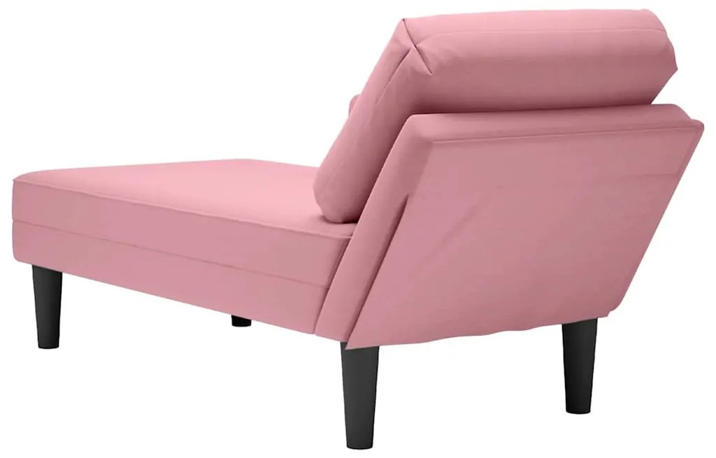 Chaise lounge c/ almofada/apoio de braços direito veludo rosa