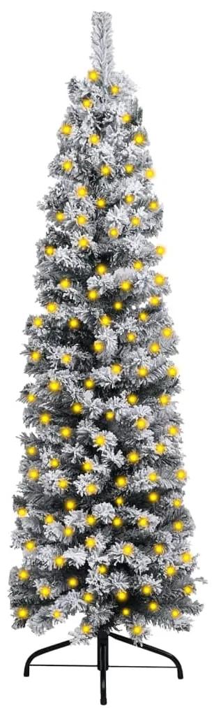 3077754 vidaXL Árvore de Natal fina com luzes LED e neve 120 cm PVC verde