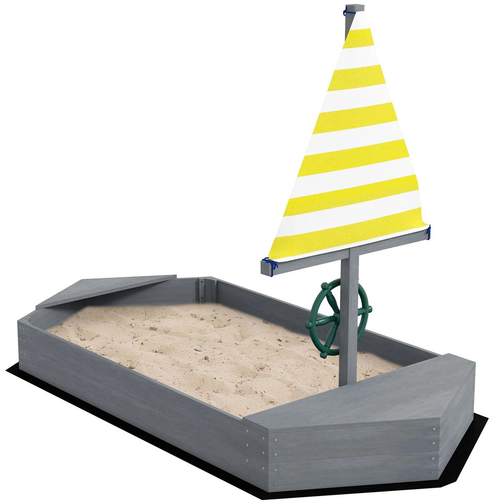 Outsunny Caixa de Areia para Crianças de Madeira com Bandeira e Leme em Forma de Veleiro para Pátio Jardim 190x90x138 cm Cinza Escuro