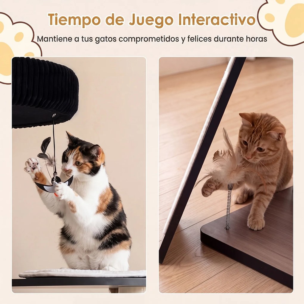 Arranhador para Gatos, 70 x 40 x 155 cm, Multinível com Casinha, Preto+ Branco