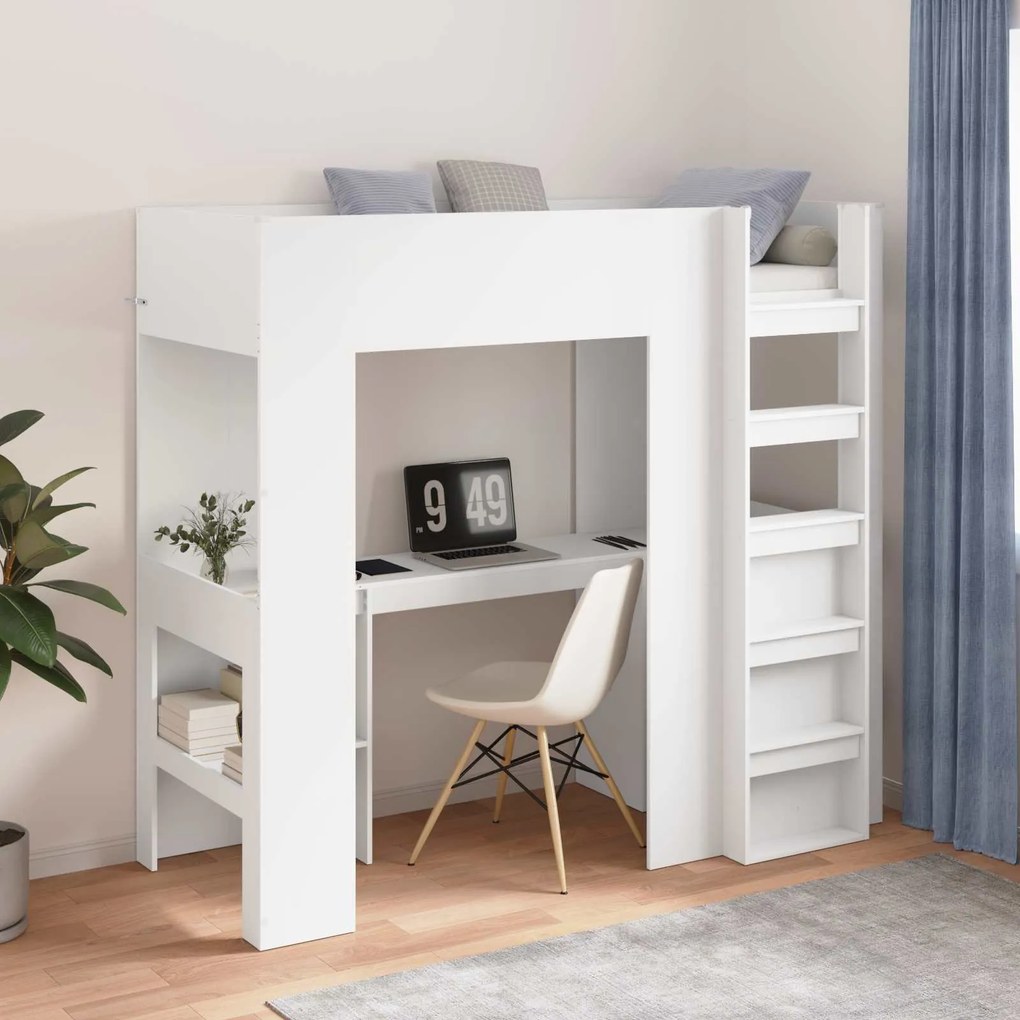 vidaXL Estrutura de Cama Loft com Mesa Branco 75 x 190 cm