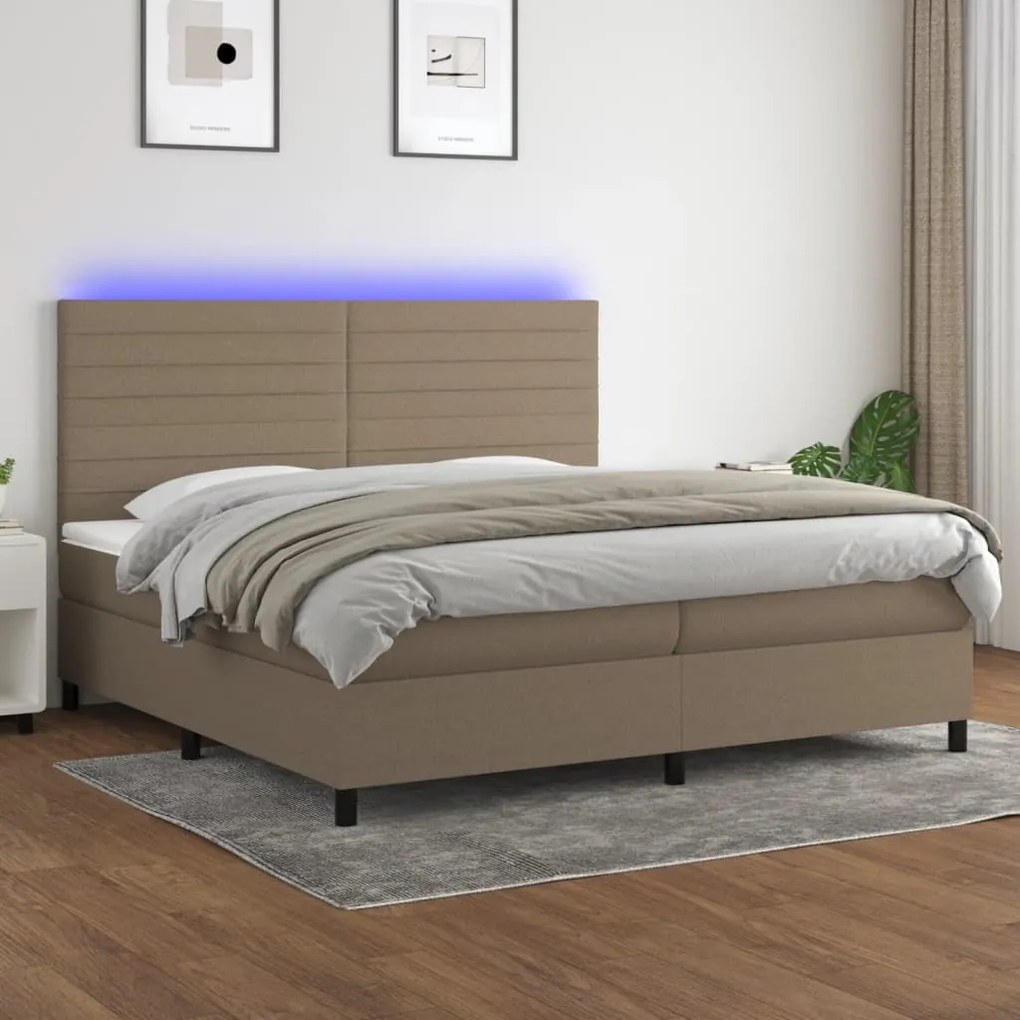 vidaXL Cama box spring colchão/LED 200x200cm tecido cinza-acastanhado
