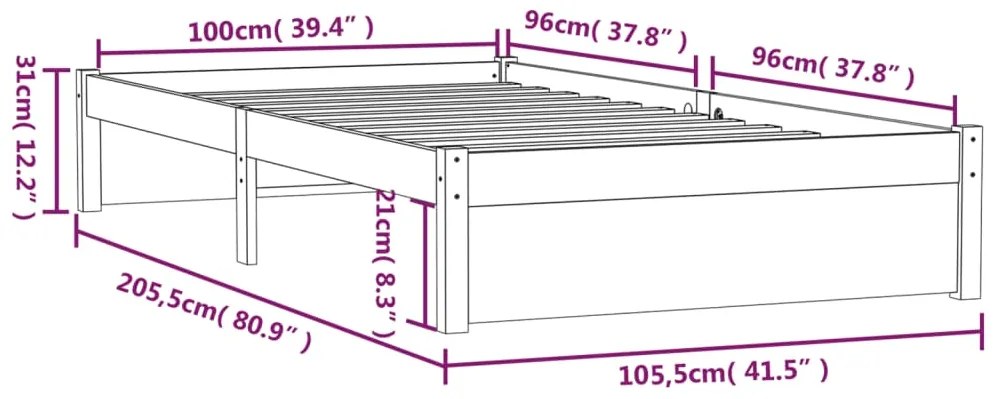 Estrutura de cama 100x200 cm madeira maciça branco