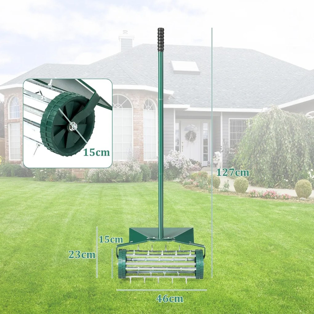 Rolo Jardim Aerador de relva de 46 cm Aeração com dentes rotativos Escudo protetor Aeração pesada do solo para jardim pátio