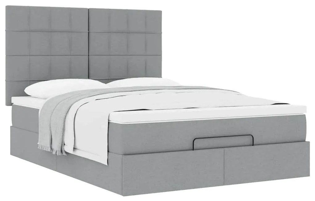 Estrutura cama otomana colchão 140x200cm tecido cinzento claro