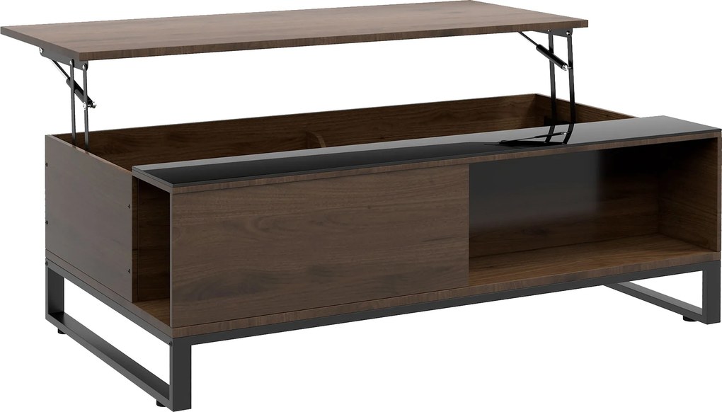 HOMCOM Mesa lateral com função elevatória, compartimento de armazenamento oculto, aparência de madeira nogueira, estrutura de aço, 102 x 58 x 35,5 cm | Aosom Portugal