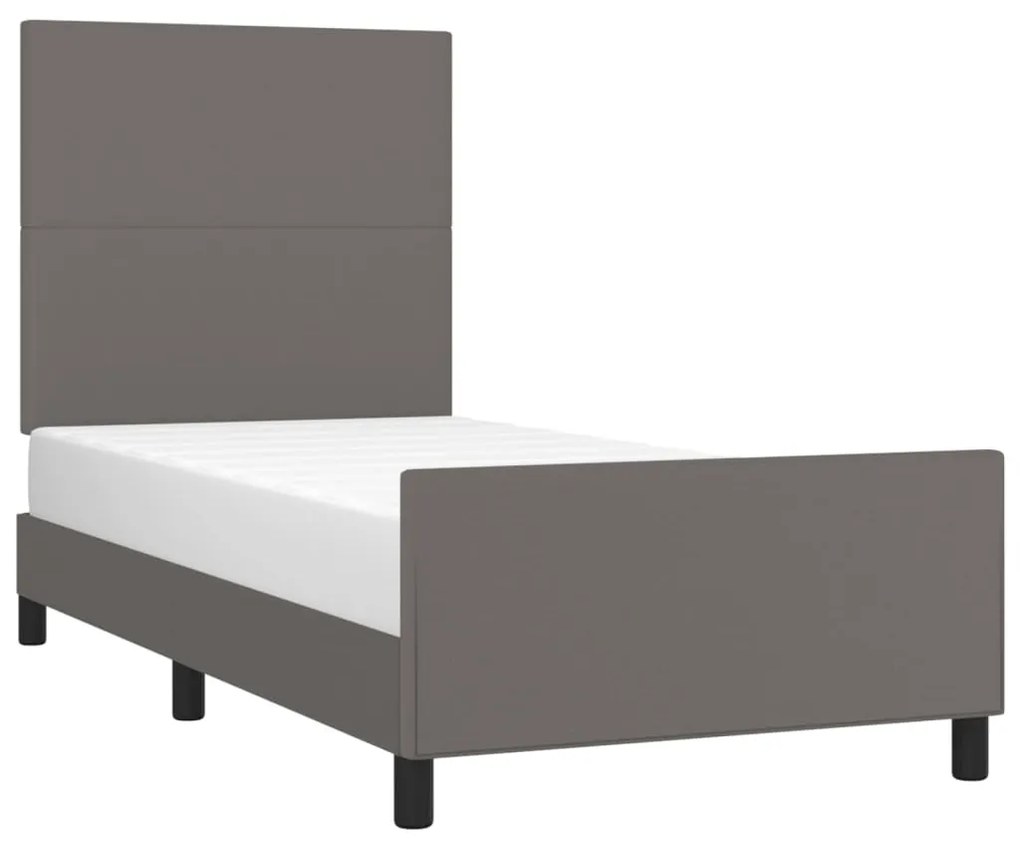 Estrutura cama c/ cabeceira couro artificial 90x190 cm cinzento