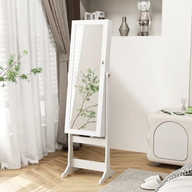 Armário para joias com espelho de corpo inteiro e luzes LED 4 ângulos de inclinação ajustáveis 41 x 37 x 146 cm Branco