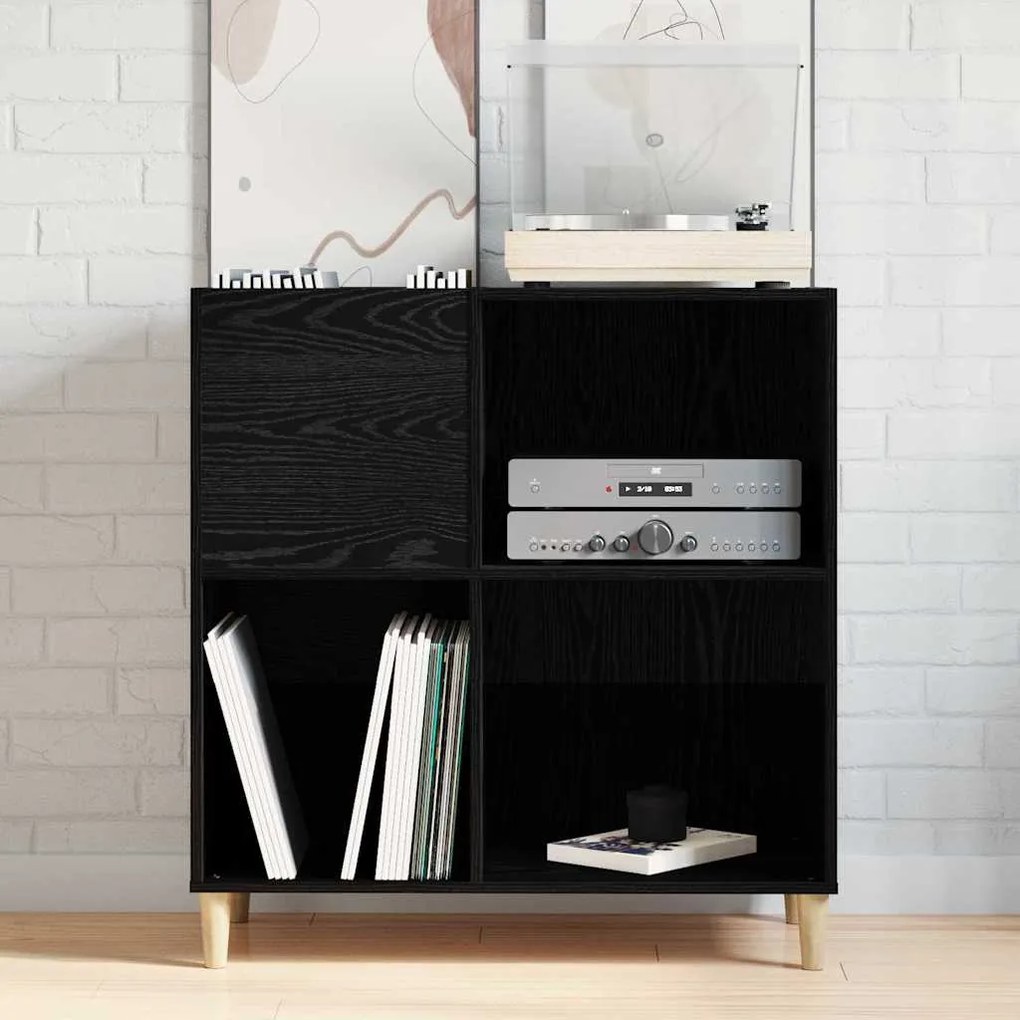 vidaXL Armário para discos de vinil Carvalho preto 84.5 x 38 x 89 cm