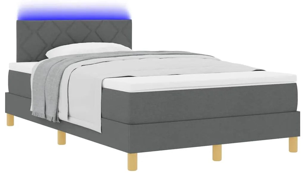 Cama Box com Colchão &amp; LED Cinza Escuro 120x190 cm Tecido