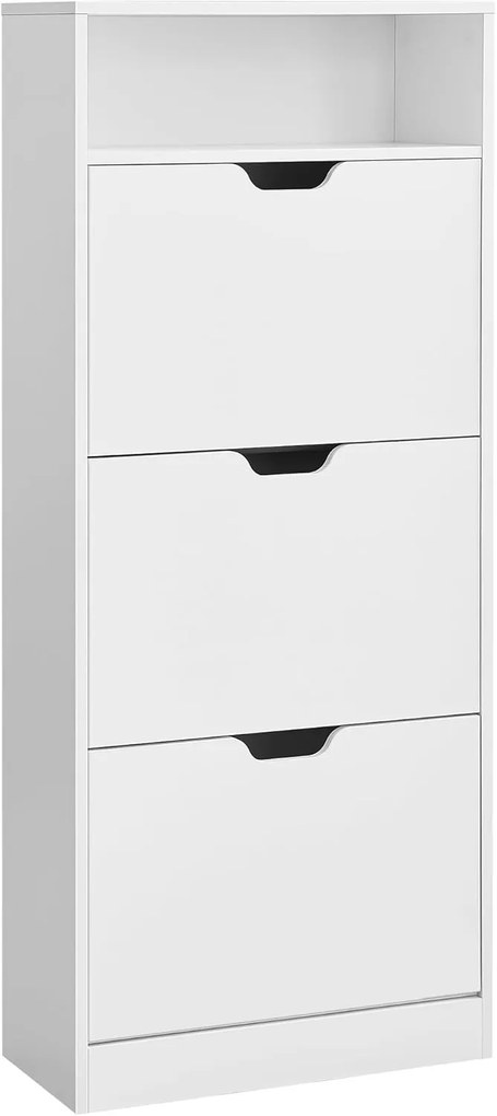 Sapateira VASAGLE com 3 portas articuladas, sapateira, compartimento aberto, divisória ajustável, 14 a 18 pares, para entrada pequena, 24 x 60 x 139 cm, branco nuvem LBC046W01