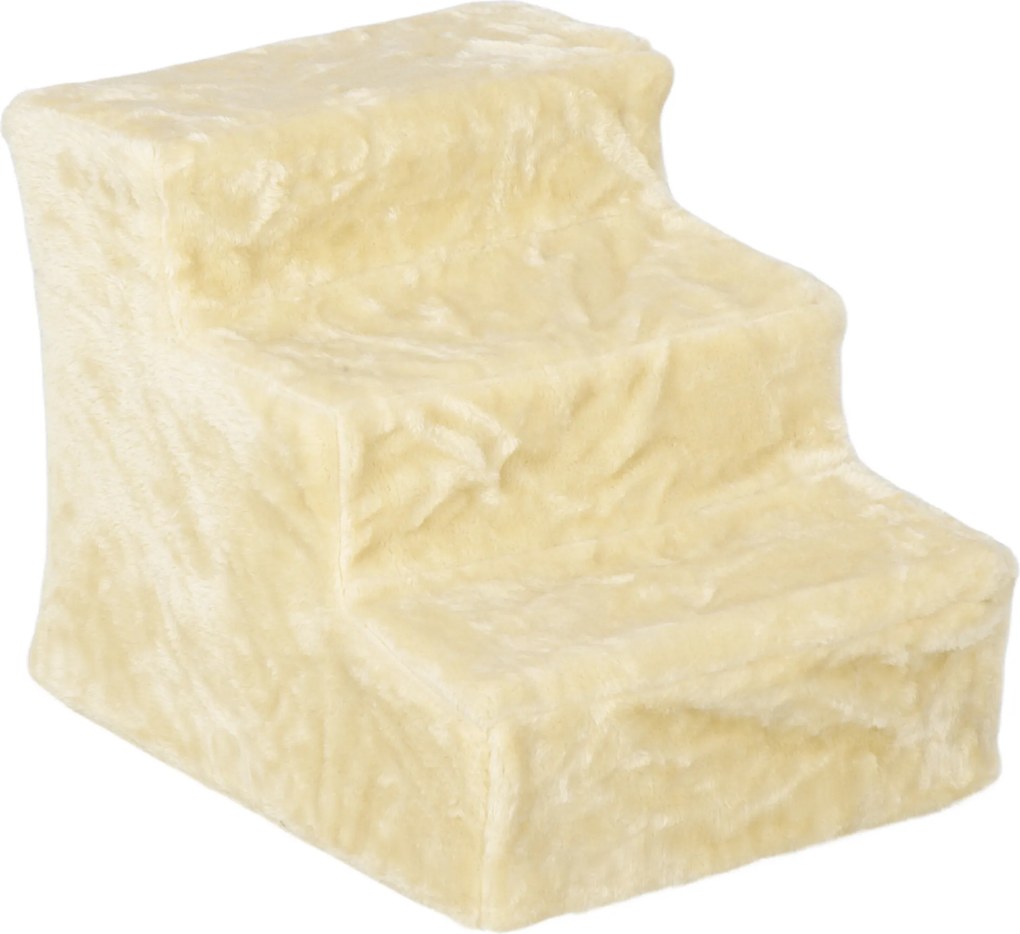 PawHut Escada para Cães de 3 Degraus com Capa Removível e Lavável Rampa para Cães para Cama Sofá 46x35x35 cm Bege | Aosom Portugal