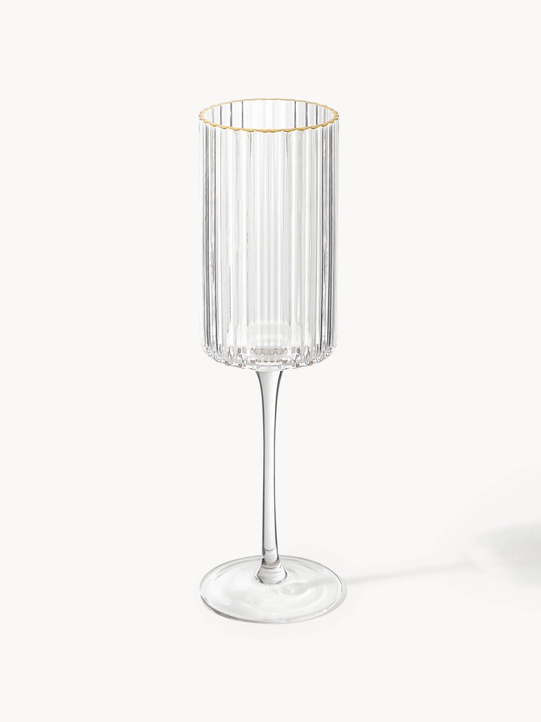 Mouth-Blown Champagne Glasses Aleo with Gold Rim, Set of 4