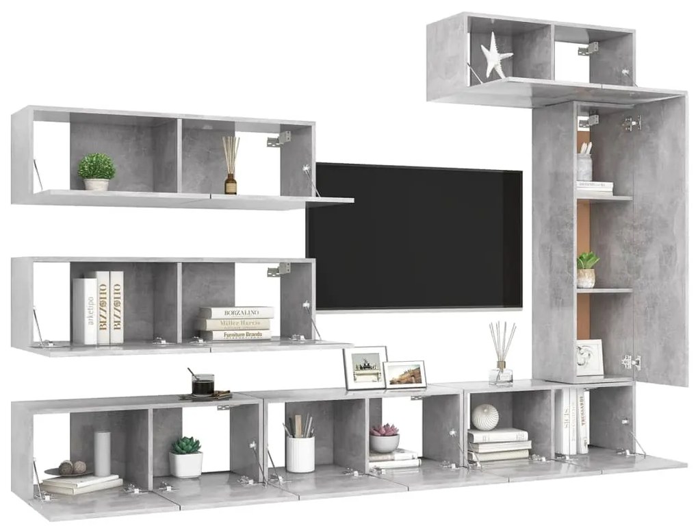 7 pcs conjunto de móveis de TV derivados madeira cinza cimento