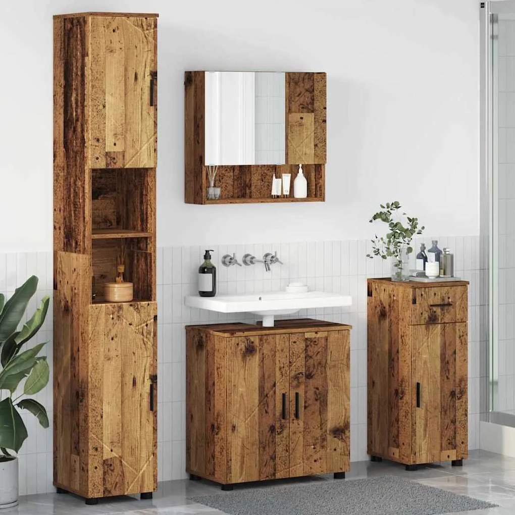 vidaXL Conjunto de Móveis para Banheiro com porta 4 pcs Madeira antiga