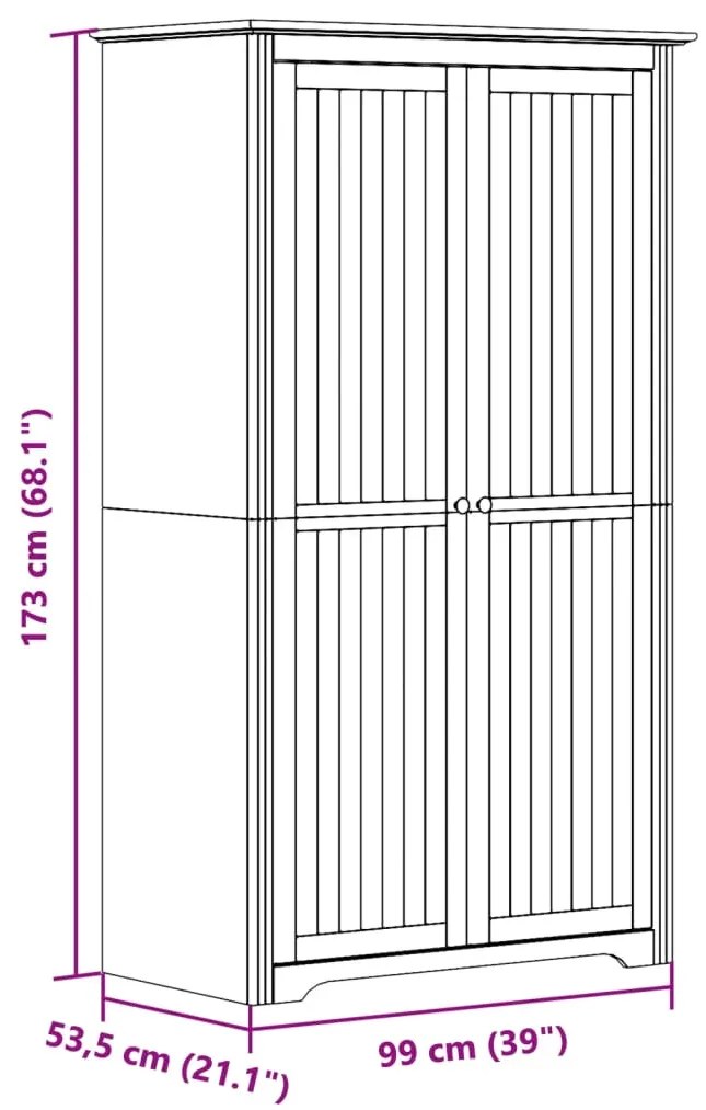 Roupeiro BODO 99x53,5x173 cm madeira de pinho maciça cinzento