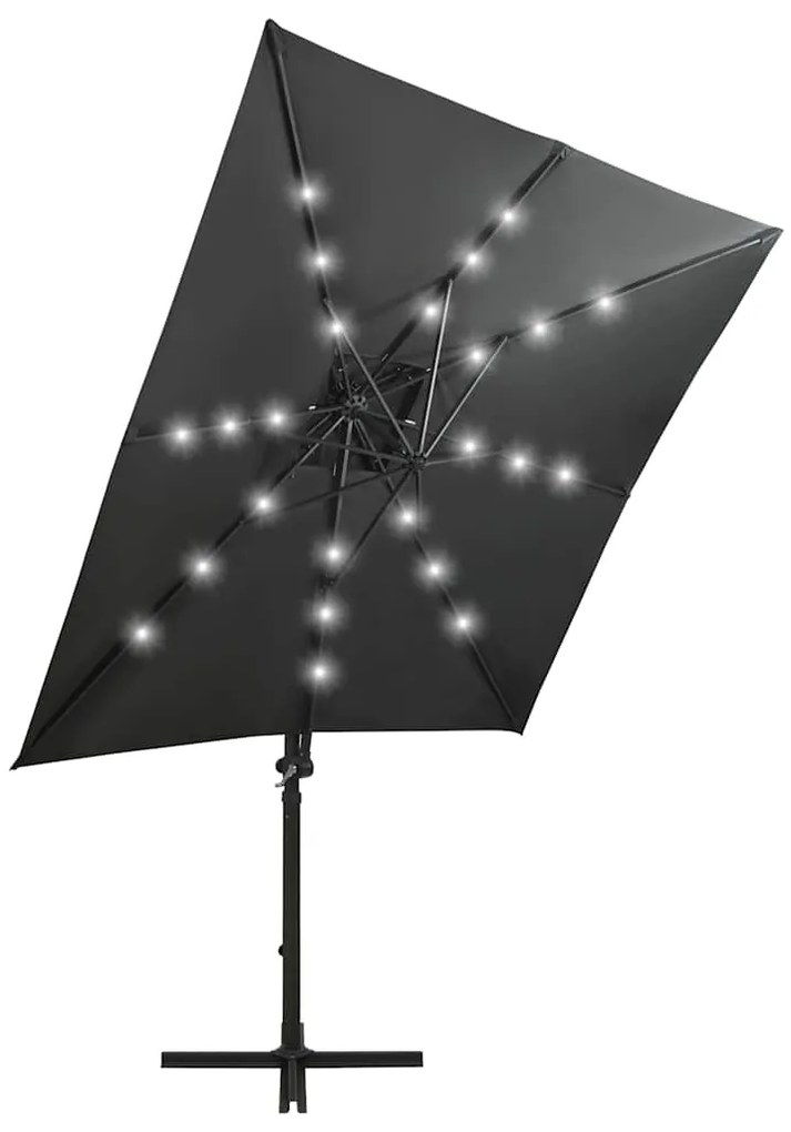Guarda-sol jardim cantilever c/ poste/luzes LED 250cm antracite