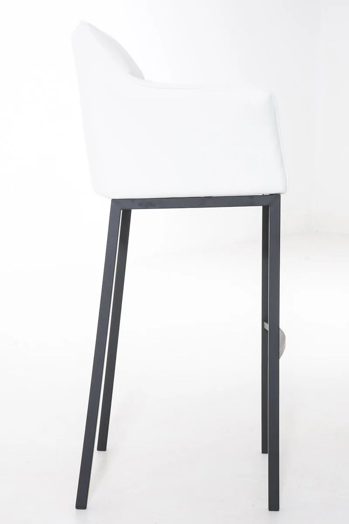 Banco de bar Damaso em couro sintético e com estrutura preta 64 x 110 x 48 cm Branco