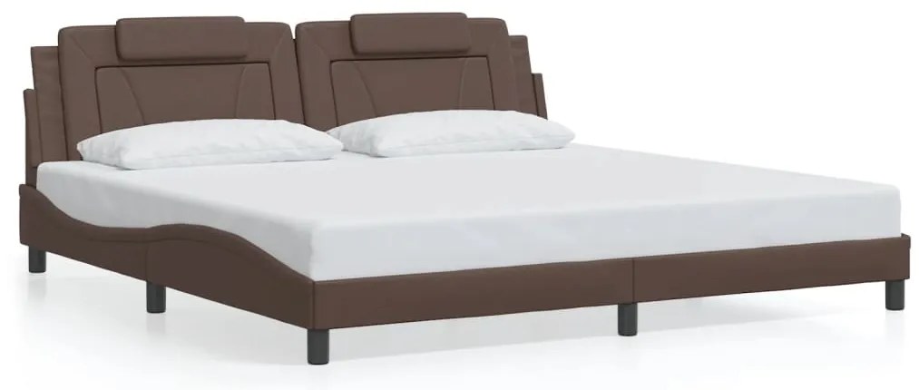 Estrutura cama c/ luz LED 200x200 cm couro artificial castanho