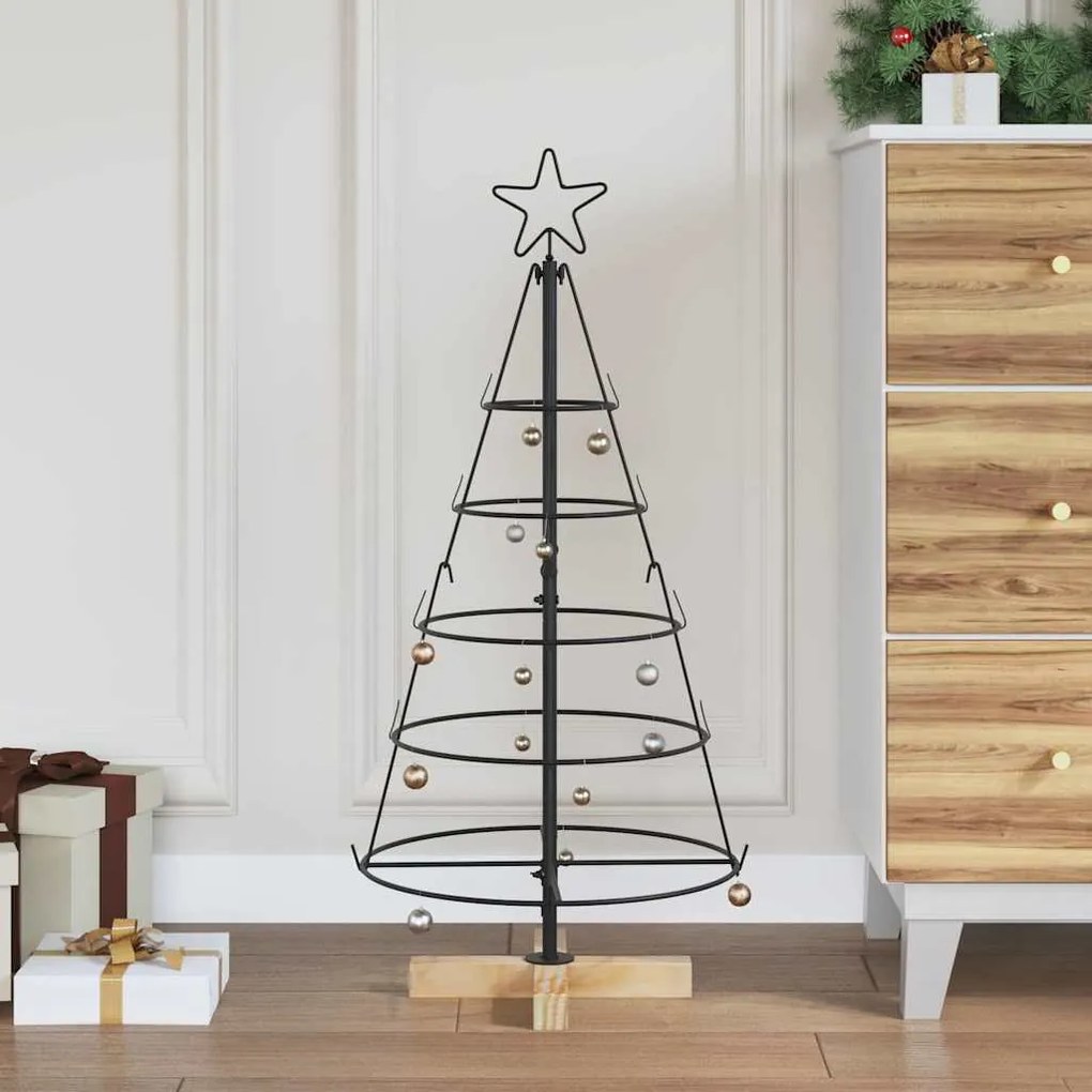 vidaXL Árvore de Cone de Natal com suporte Preto 90 cm Aço