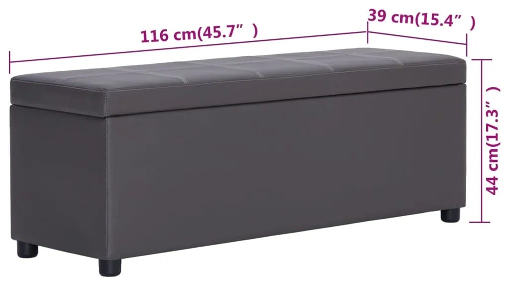 Banco c/ compartim. arrumação 116 cm couro artificial cinzento