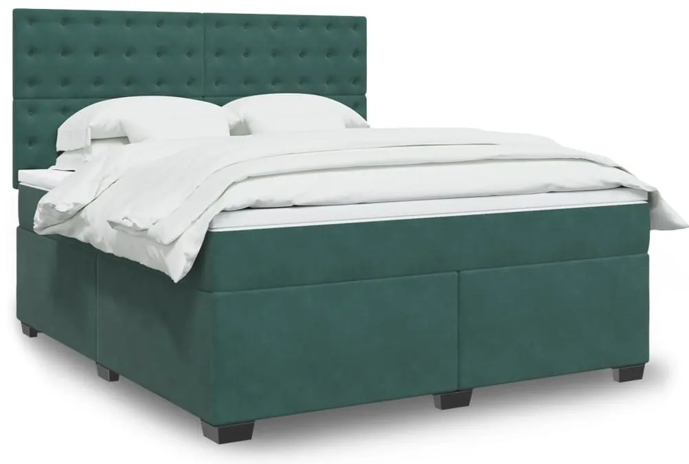 Cama com molas/colchão 180x200 cm veludo verde-escuro