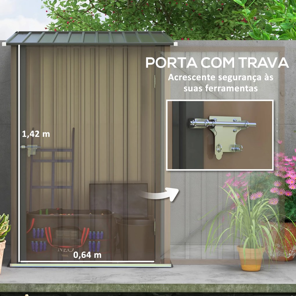 Abrigo de Jardim de Aço Galvanizado com Porta Fechadura e Teto Inclinado 0,92 m² 100x103x160 cm Castanho