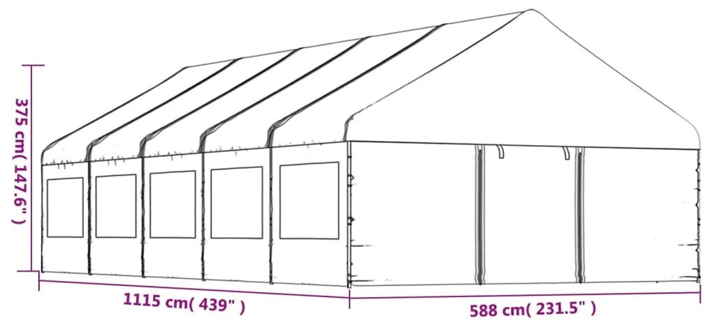 Gazebo com telhado 11,15x5,88x3,75 m polietileno branco