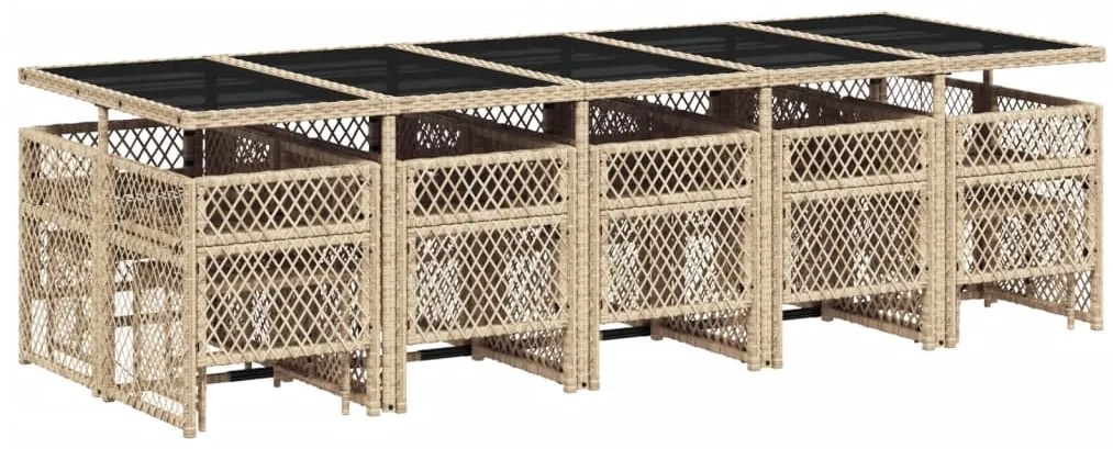 15 pcs conjunto de jantar p/ jardim com almofadões vime PE bege
