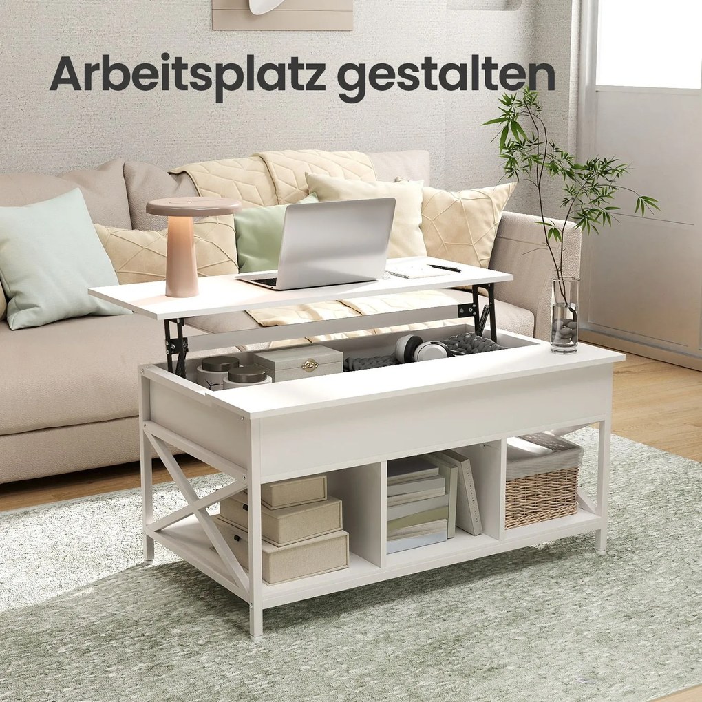 Mesa de centro com altura ajustável 60 x 100 x (48-62) cm Branca