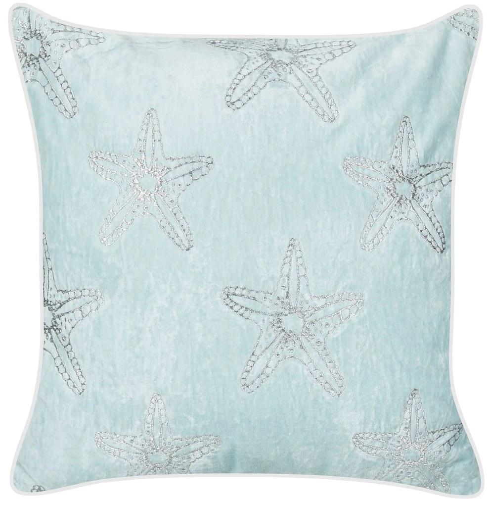 Conjunto de 2 almofadas decorativas com motivo de estrela do mar em veludo azul 45 x 45 cm CERAMIUM Beliani