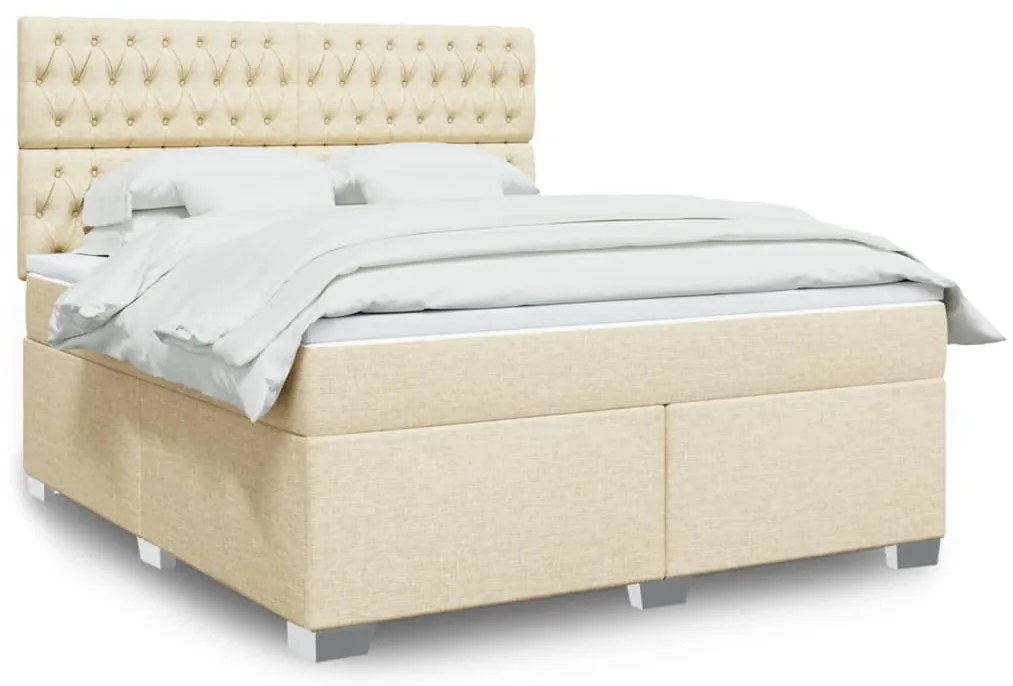 vidaXL Cama com molas/colchão 180x200 cm tecido cor creme