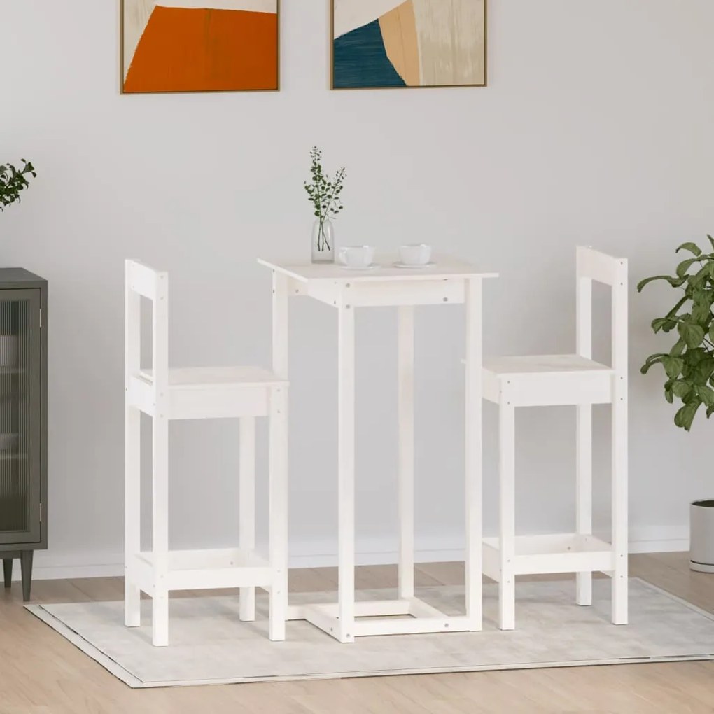 3 pcs conjunto de bar pinho maciço branco