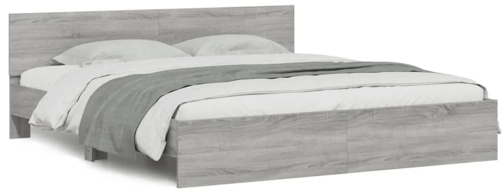 Estrutura cama c/ cabeceira/luzes LED 200x200cm cinzento sonoma