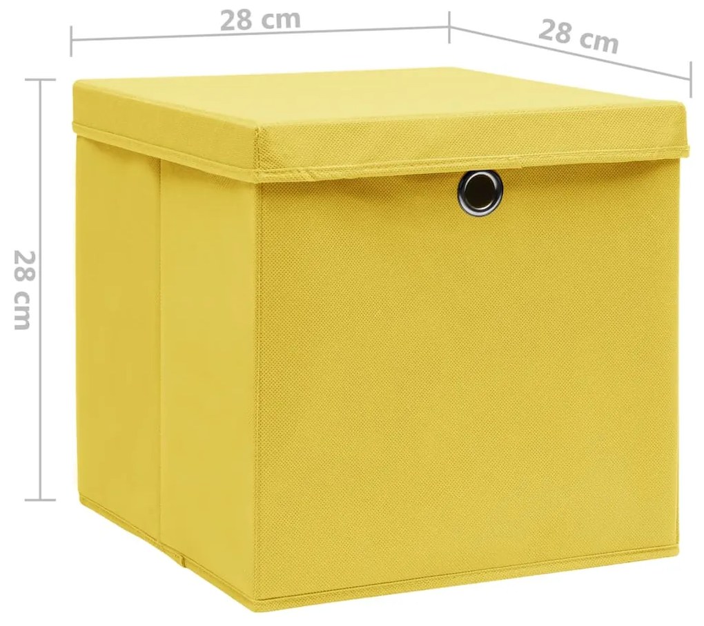 Caixas de arrumação com tampas 10 pcs 28x28x28 cm amarelo