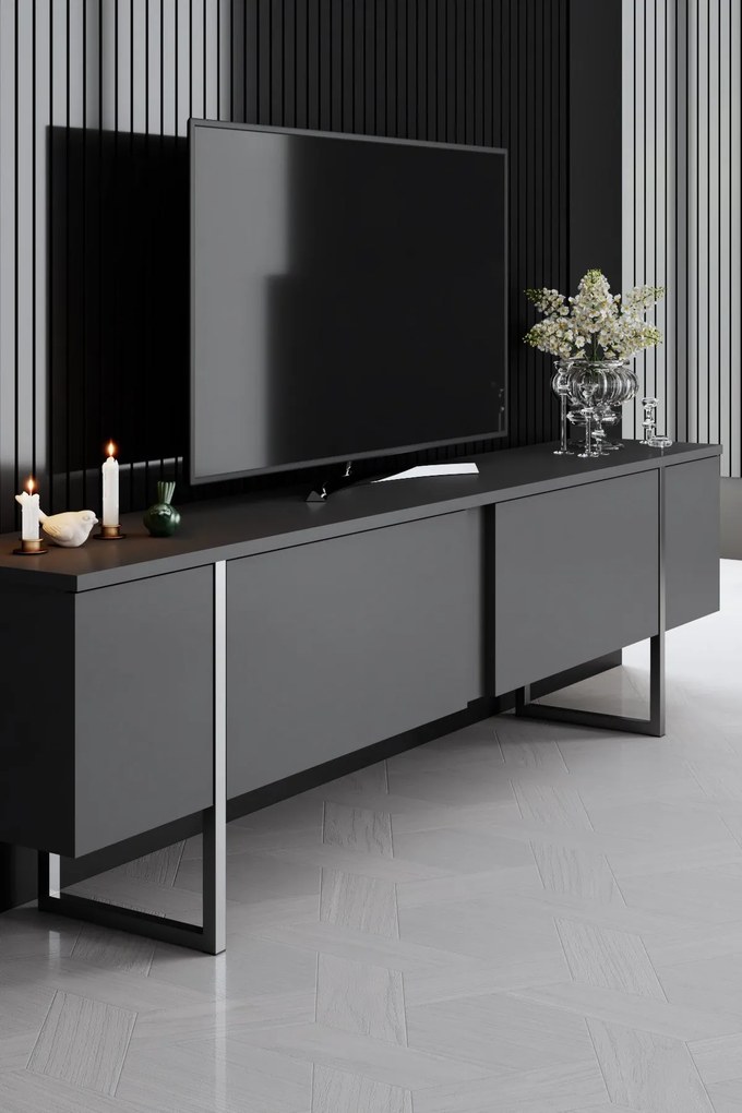 Conjunto de Mobiliário de Sala Luxe – Antracite e Prateado – Móveis co