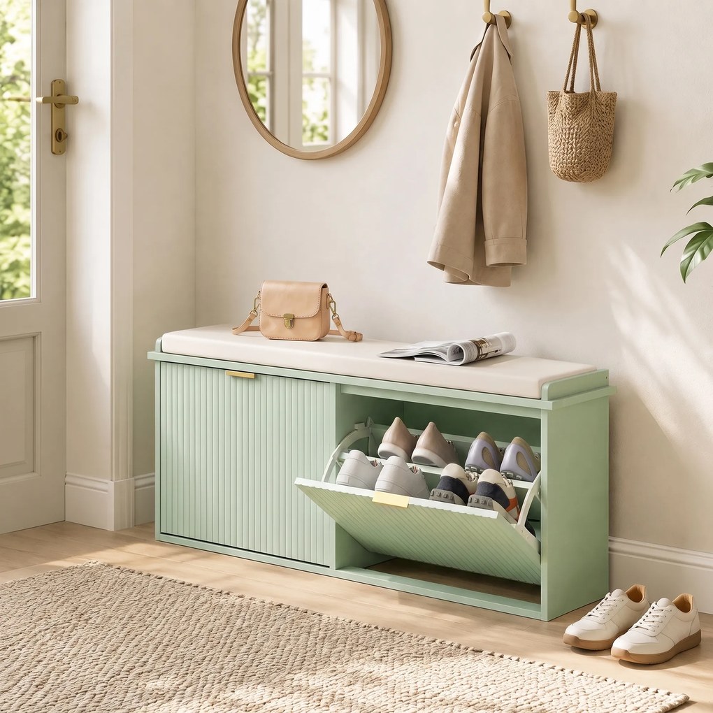 Banco para Sapatos, 104 x 26 x 47,5 cm, Gaveta Basculante, Verde