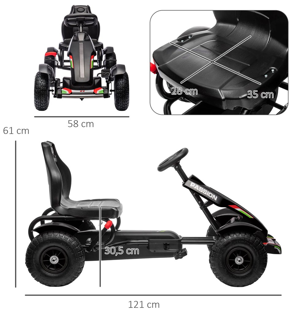 Kart a Pedais para Crianças com Assento Ajustável Pneus de Goma Travão de Mão para Crianças de 5-12 Anos 121x58x61 cm Branco