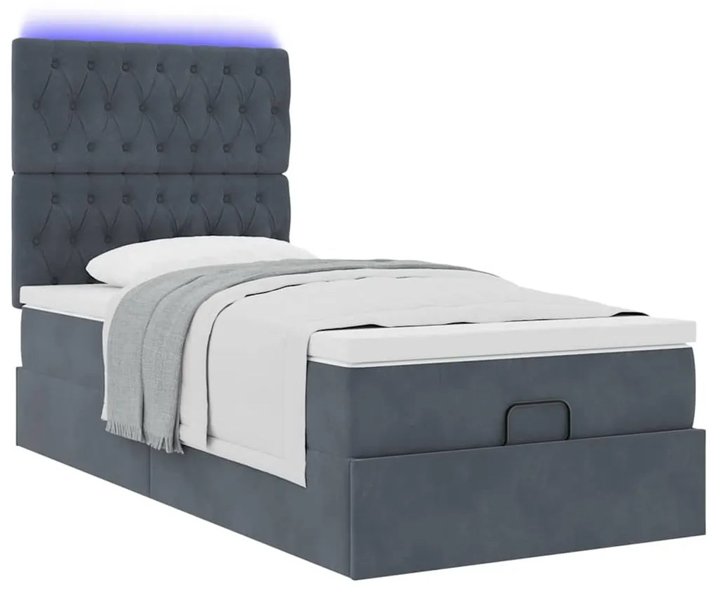 Estrutura cama otomana colchões 80x200cm veludo cinzento escuro