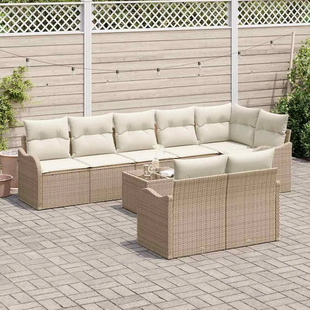 Conjunto de Sofás de Jardim de 9 Peças com Almofadas em Vime Marrom vi