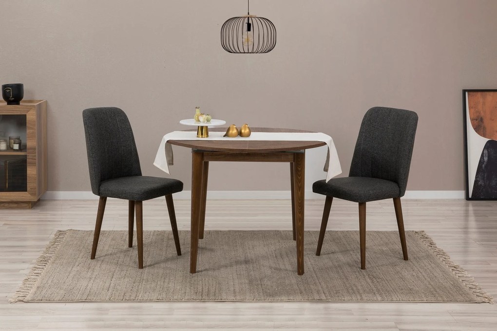 Conjunto de Mesa de Jantar Extensível e Cadeiras Vina – Nogueira e Ant