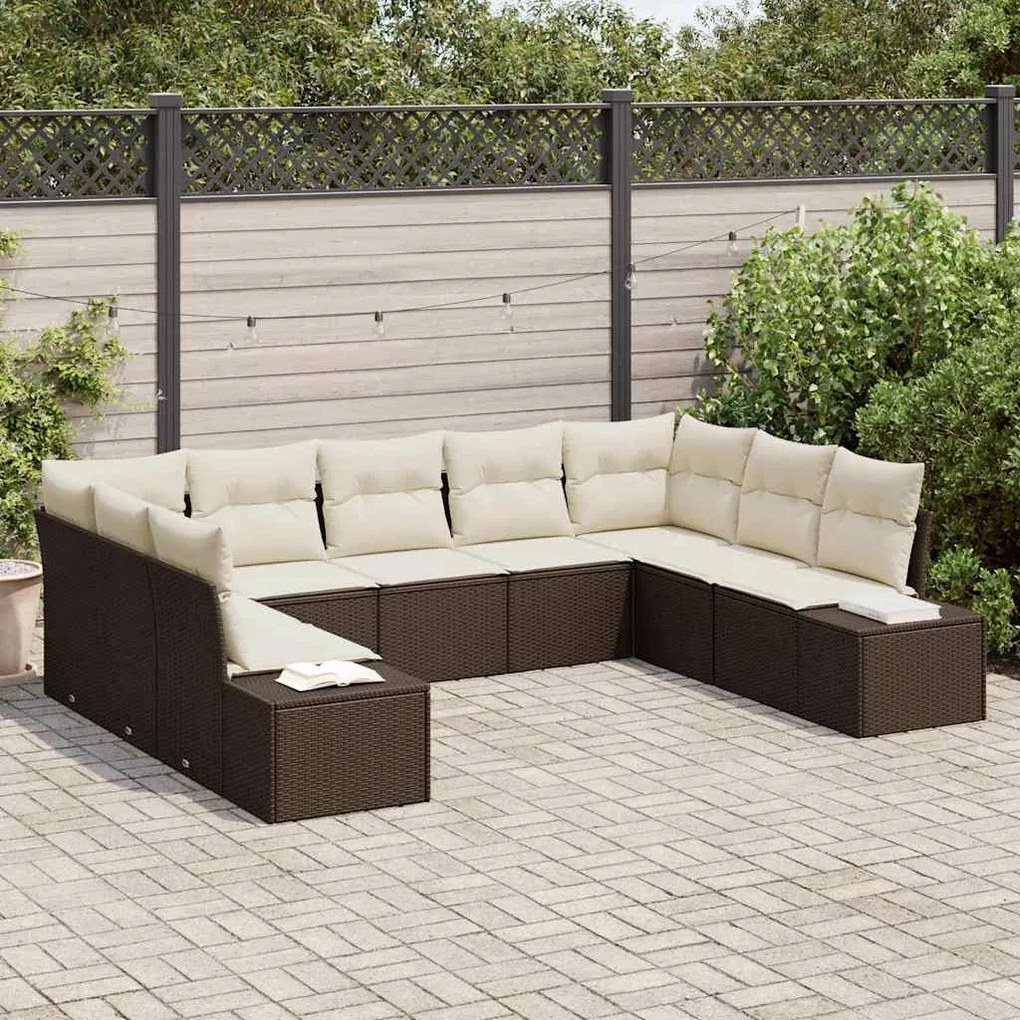 vidaXL Conjunto de Sofá de Jardim 9 pcs Marrom e Creme Polirattan
