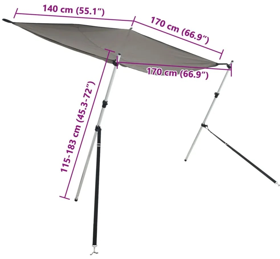 Extensão de toldo em T 170x170x(115-183) cm antracite