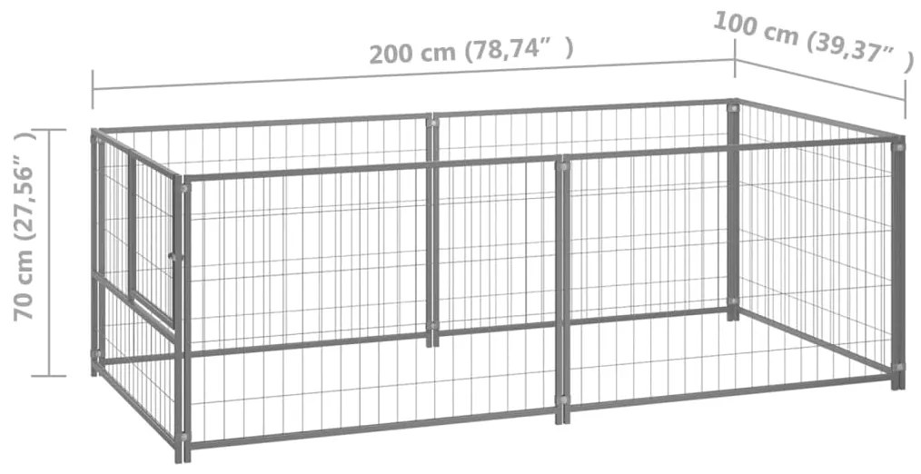 Canil para cães 200x100x70 cm aço prateado