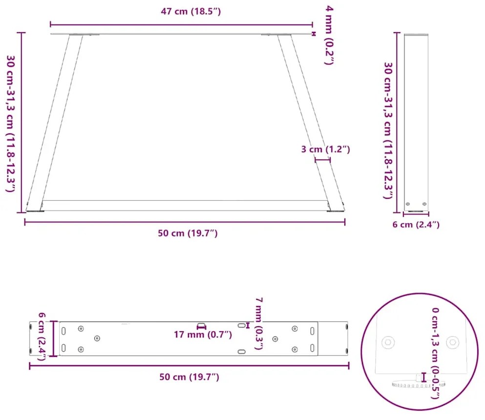 Mesa de jantar pernas 2pcs forma V 50x(30-31,3)cm aço antracite