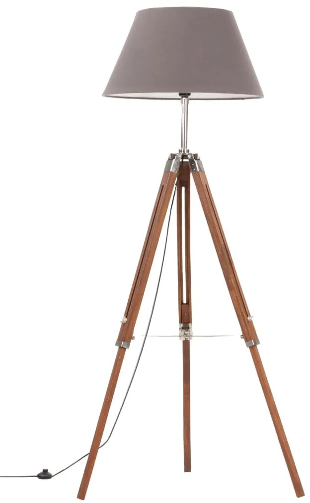 Candeeiro de chão tripé 141 cm teca maciça castanho mel/cinza