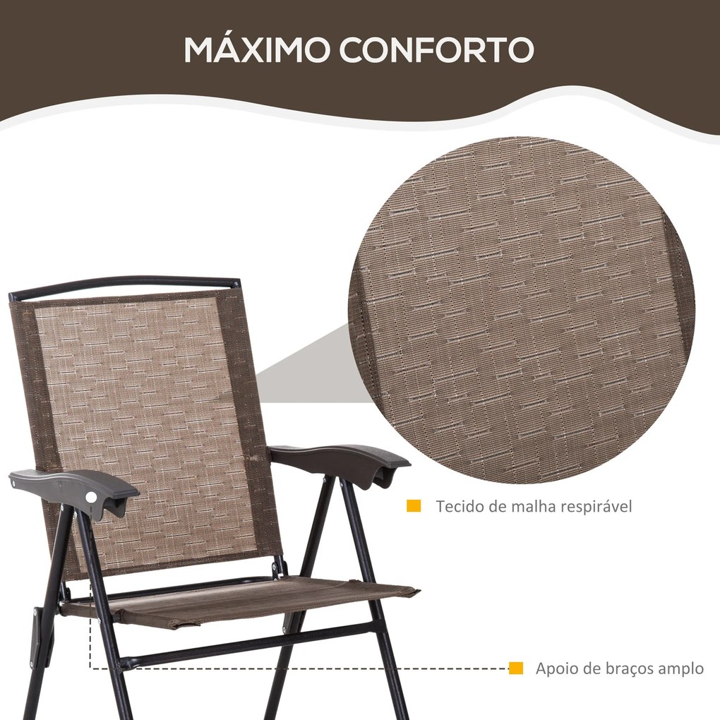 Conjunto de Mesa e 2 Cadeiras Cadeira Dobrável Encosto Reclináveis a 4